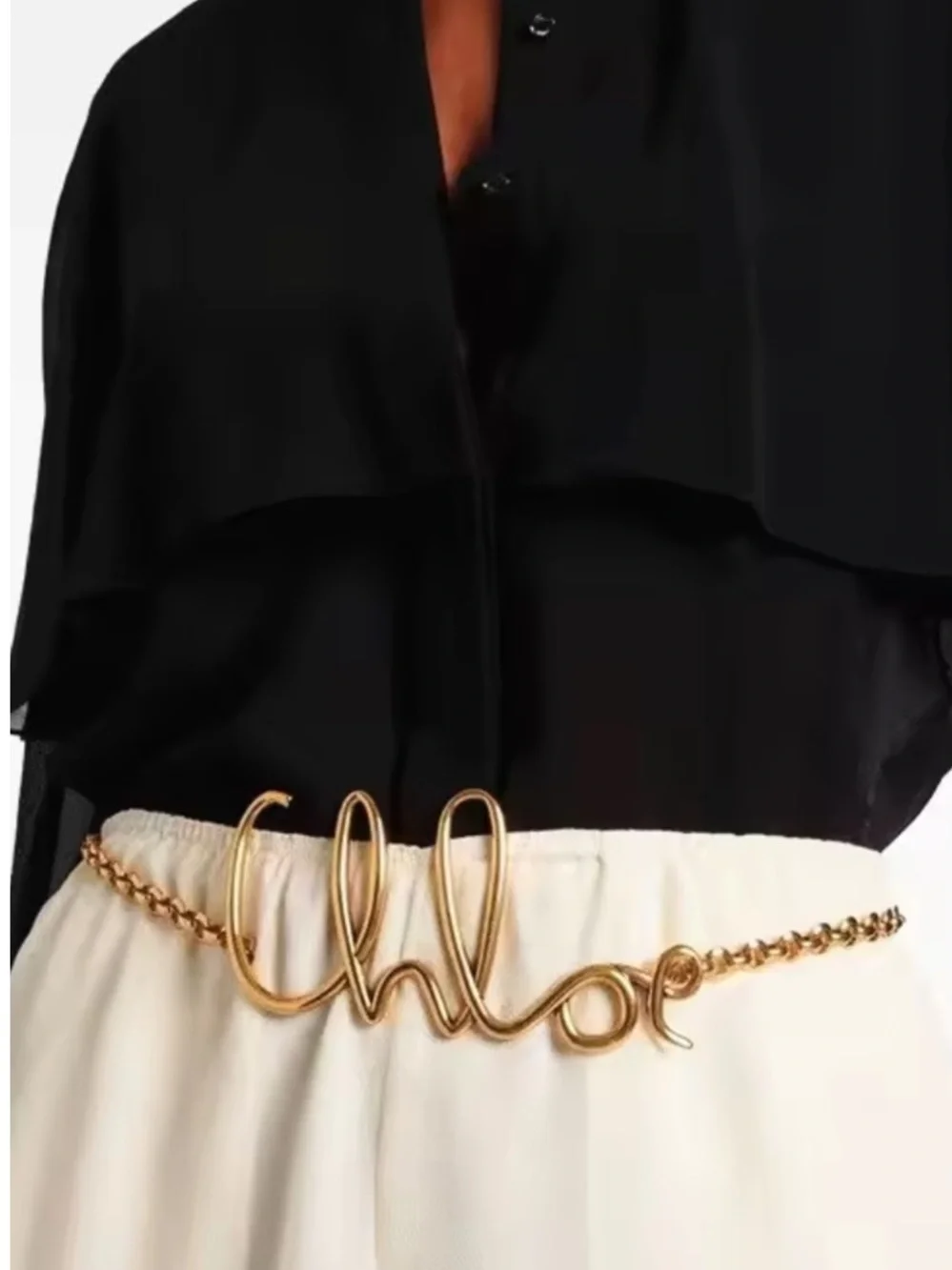 Chloe Gold Script Logo Chain Waist Belt